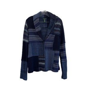 LRL Lauren Jeans co Ralph Lauren patchwork blue women cardigan size L.